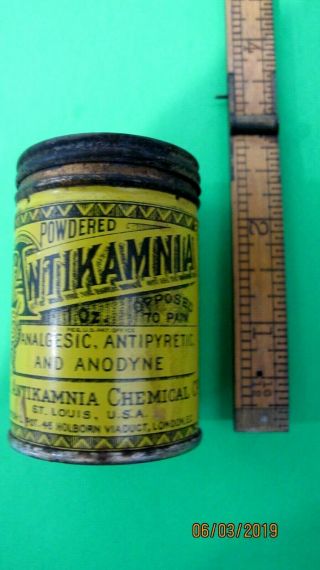 Vintage Medicine Tin,  Powdered Antikarmnia St Louis MO. 3