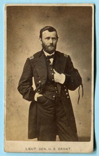 Civil War Era Cdv Lt General Us Grant W/ Black Mourning Ribbon For Lincoln
