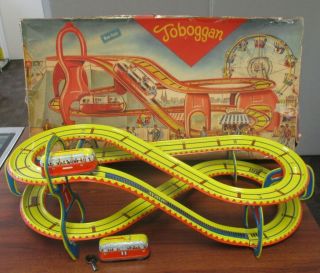 Vintage Technofix Toboggan Roller Coaster Tin Litho Wind - Up Toy 290 W/orig Box
