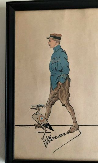 FAMOUS WWI FRENCH ACES OF ESCADRILLE 3 CARICATURE - - GUYNEMER,  ETC. 2