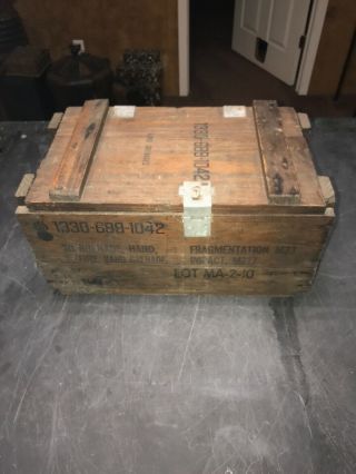 Vintage Wooden Hand Grenade Crate Case Box W/ Rope Handles 1380 - 689 - 1042