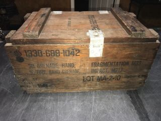 Vintage Wooden Hand Grenade Crate Case Box w/ Rope Handles 1380 - 689 - 1042 3