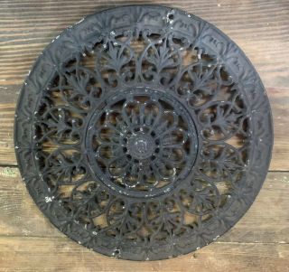 Rare Antique Vtg Ornate Cast Iron Round Wall Floor Chimney Grate Register 15.  75 "