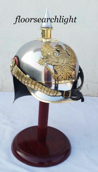 German Pickelhaube Steel & Brass Wwi Helmet Prussian Fr Badge Officer Spike