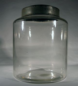 3 Pc Mold Blown Glass Apothecary Storage Jar Tin Lid