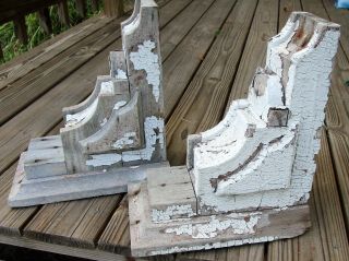 Antique Large Wood Architectural Salvage Chippy Painted Brackets Corbels No Rsev
