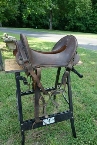 Antique Vintage Ww1 Era Military Horse Saddle 12 " Seat Leather Old