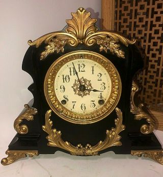 Rare Antique Victorian Ansonia Metal Mantel Clock