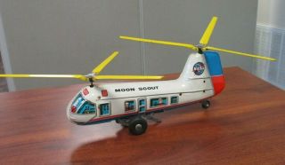 Vintage Marx Tin Litho Wind Up Nasa Moon Scout Helicopter