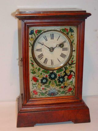 Antique Shelf / Mantel Clock Mahogany Case,  Glass,  Key Wind,