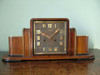 1930’s Art Deco Junghans Brass Mounted “odeon” Cased Square Cast Dial 15 Day Clo