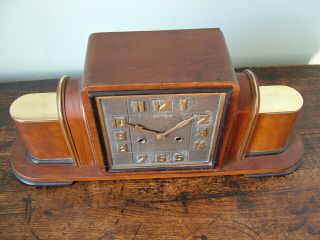 1930’s ART DECO JUNGHANS BRASS MOUNTED “ODEON” CASED SQUARE CAST DIAL 15 day CLO 3