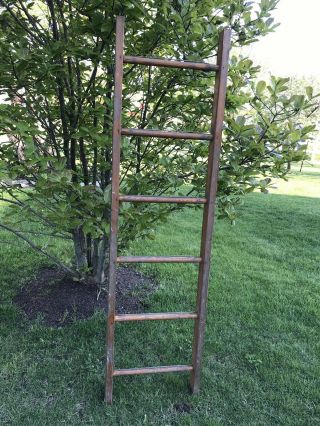 Antique Vintage Primitive Decorative Old Wood Ladder 70” 2