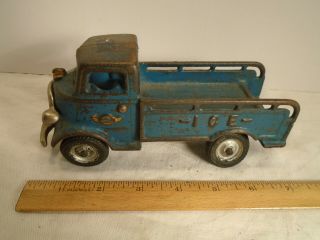 Antique Arcade Cast Iron Ice Truck Blue Paint
