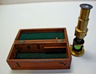 Late Victorian Brass Students Microscope In Mahogany Box