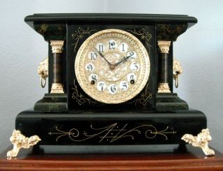 Old Antique Sessions Black Mantel Shelf Clock Rankin 1908 Fully Restored