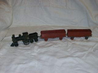Antique Cast Iron Toy Train Set - Locomotive,  Tender,  2 Cars