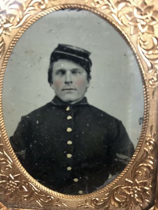 Antique Real Tin Type Tintype Of A Union Civil War Soldier From Maine Shows Rank
