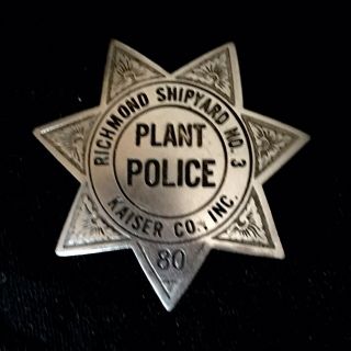 Richmond,  California Shipyard Police Wwii Era Badge.  Ship And Boat Spl Police