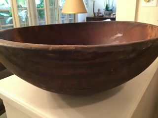 Very Large Old Wooden Turned Bowl Primitive With Great Patina 20 3/4 
