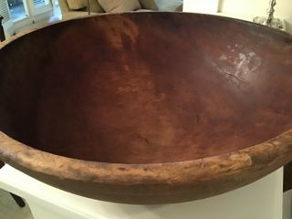 Very Large Old Wooden Turned Bowl Primitive With Great Patina 20 3/4 