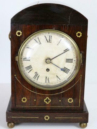 Antique Regency Georgian Mantel Clock Single Fusee 8 Day Mechanism Rosewood Case