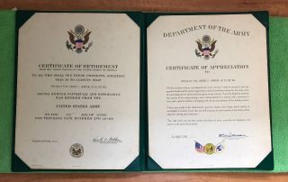 1969 Us Army Certificate Of Retirement Post Vietnam War Official Cert & Gift