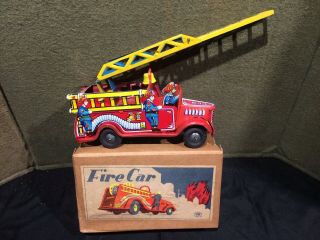Japan Modern Toys Friction Fire Car Box Tin Litho Fire Truck