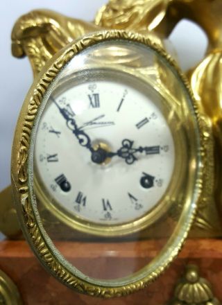 Vintage Lancini Italy Brass & Red Marble Franz Hermle FHS Mantle Mantel Clock 12