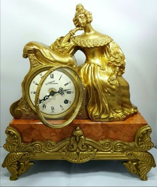 Vintage Lancini Italy Brass & Red Marble Franz Hermle Fhs Mantle Mantel Clock