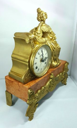 Vintage Lancini Italy Brass & Red Marble Franz Hermle FHS Mantle Mantel Clock 4