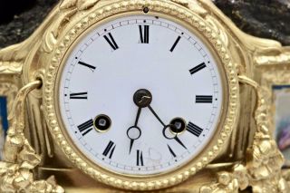 Antique French Mantle Clock 8 Day 2 Piece 2 Tone Figural Gilt & Sevres 6