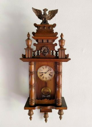 Antique 1882 German Hac Pfeilkreuz Junghans Regulator Wall Clock Eagle Finial