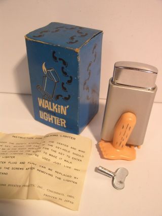 Vintage Tin Wind Up Walkin ' Cigarette Lighter Novelty Toy 1966 Poynter Products 2