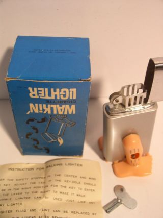 Vintage Tin Wind Up Walkin ' Cigarette Lighter Novelty Toy 1966 Poynter Products 3