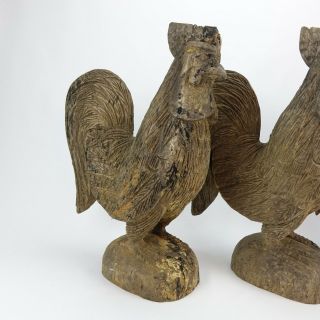3 Antique Folk Art Primitive Hand Carved Wood Rooster Chicken 19 