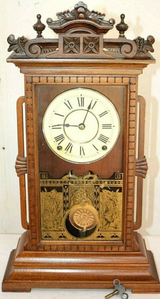 Antique Seth Thomas Rare " Utica " City Series Walnut Parlor Clock W/ Lyre Mvmt.