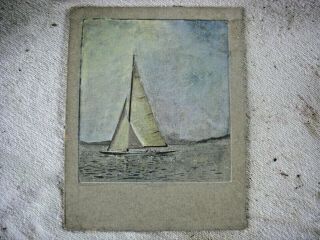 Miniature Painting Pastel Sail Boat Antique 5 " X 6 " On Board Well Done Unsigned