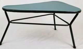 Mid - Century triangle guitar pick coffee table teal painted Top 4