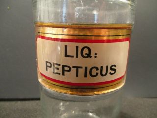 1890 8 In LABEL UNDER GLASS LIQ.  PEPTICUS APOTHECARY DRUGSTORE BOTTLE & STOPPER 10