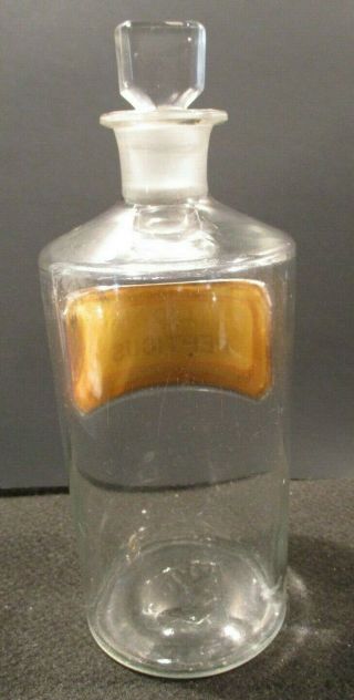1890 8 In LABEL UNDER GLASS LIQ.  PEPTICUS APOTHECARY DRUGSTORE BOTTLE & STOPPER 9