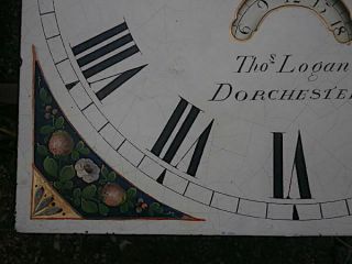 C1840 8 day LONGCASE GRANDFATHER CLOCK DIAL,  movement 12X 12 Thos.  Logan Dorch 3