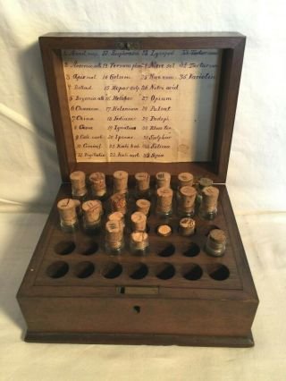 Antique Vintage Homeopathic Apothecary Wood Box Bottles 1800’s Quack Medicine
