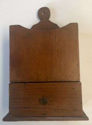 Antique Wood Wall Mail Holder With Drawer Shelf Primitive Spice Farmhouse Decor