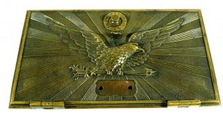 VINTAGE Antique Brass Post Office Mail Box Door WAR EAGLE combo lock 11 