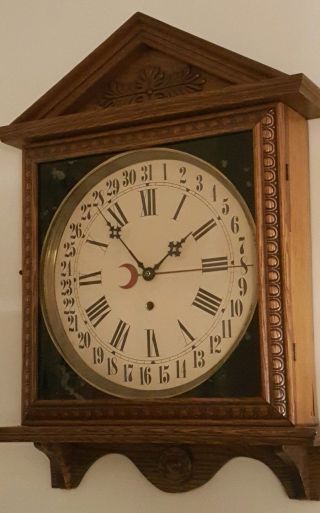 Antique Gilbert Oak Gallery Lobby Regulator Calendar Wall Clock C.  1900