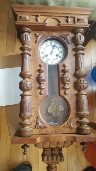 Antique German Junghans Keyhole Wall Clock With Key For Repair Or Parts