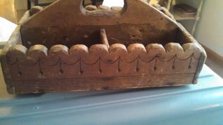 EARLY ANTIQUE PRIMITIVE OLD BARN FIND WOOD TOOL BOX CARPENTERS CADDY DESIGN 6