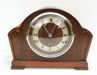 Art Deco British Anvil Oak Westminster Chiming Mantle Clock