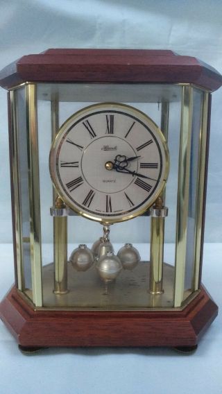 Vintage Hermle Quartz Wood Brass Lantern Anniversary Mantel Clock West Germany